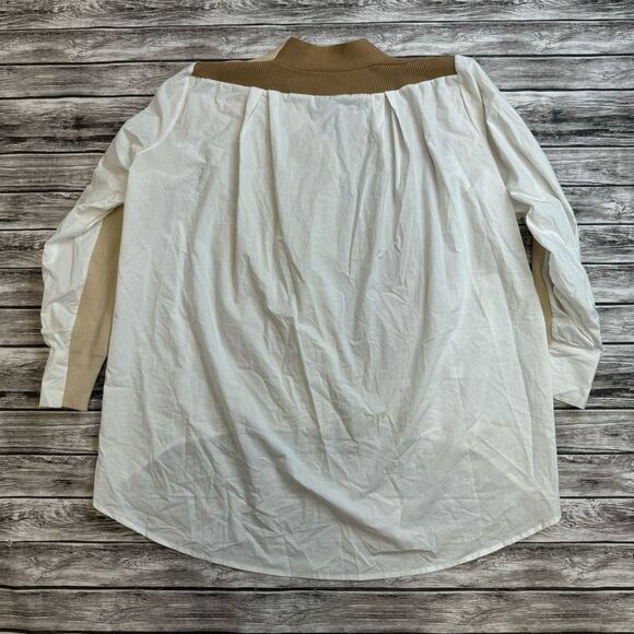 Soak & Sepia Women's Oversized Button Down Cardigan Sweater Blouse Brown White - Picture 14 of 14